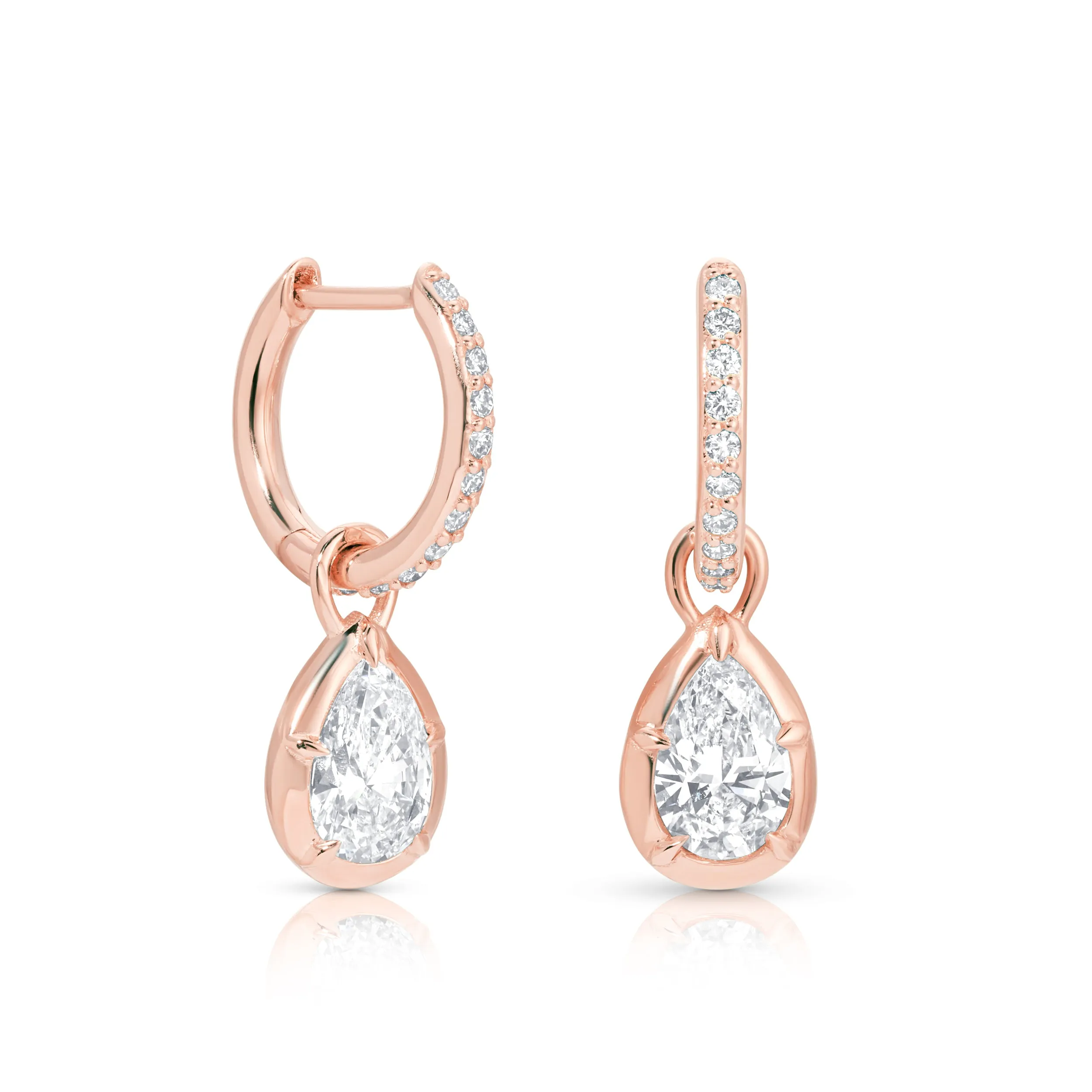 0.50ct Pear Rosette Pave Hoop Earrings