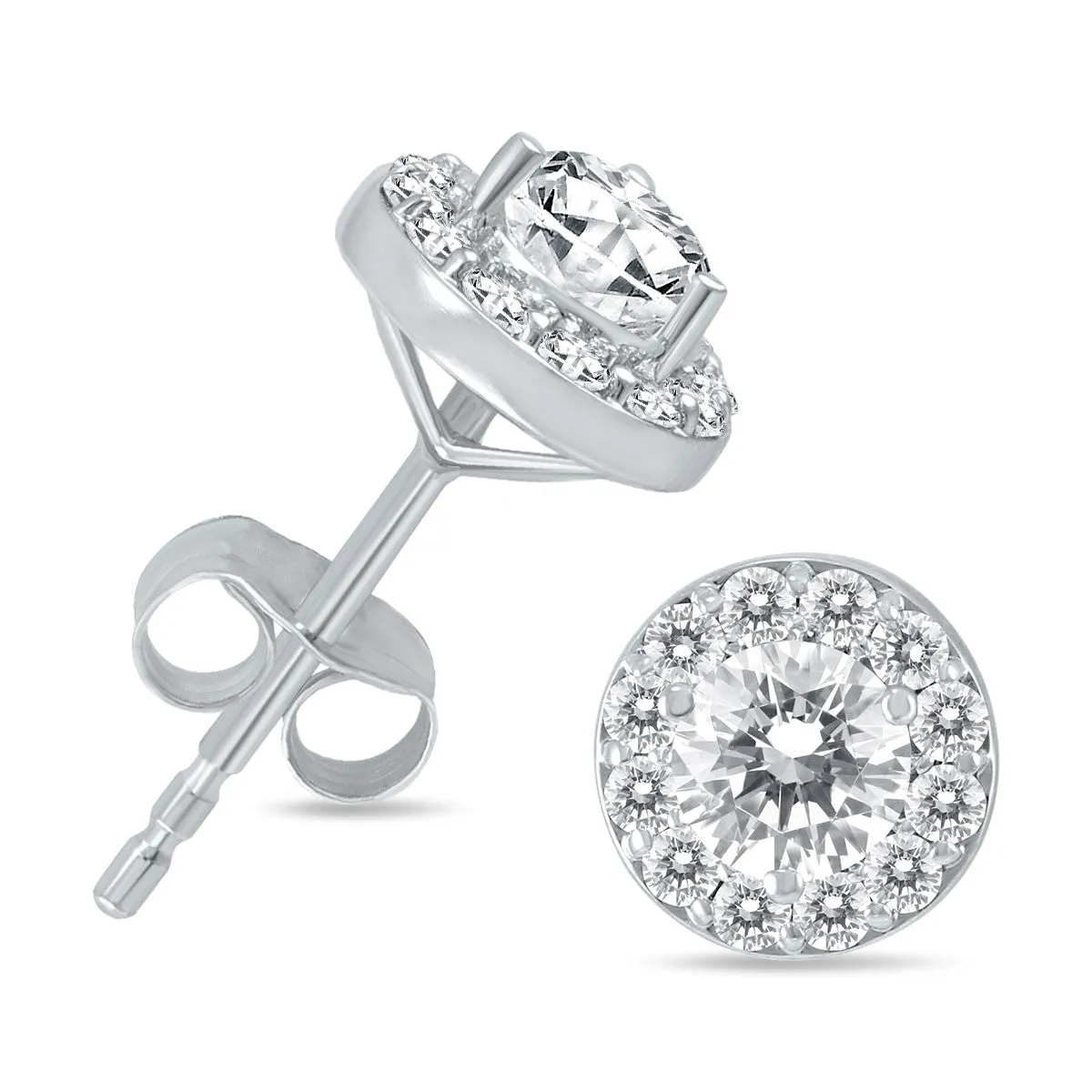 1 Ctw Diamond Halo Earrings In 14K White Gold