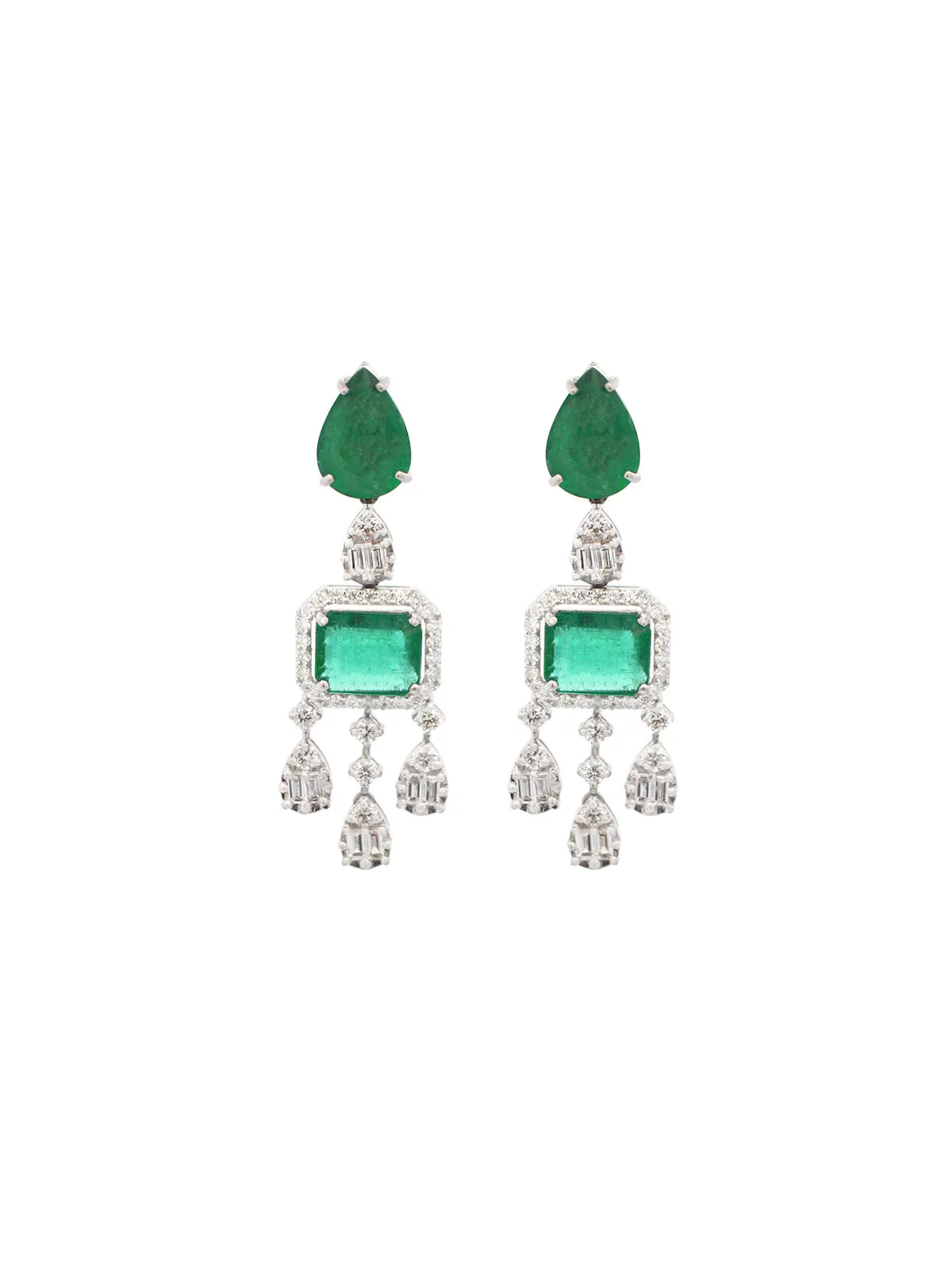 10.60ct Emerald Diamond 18K Gold Statement Drop Earrings