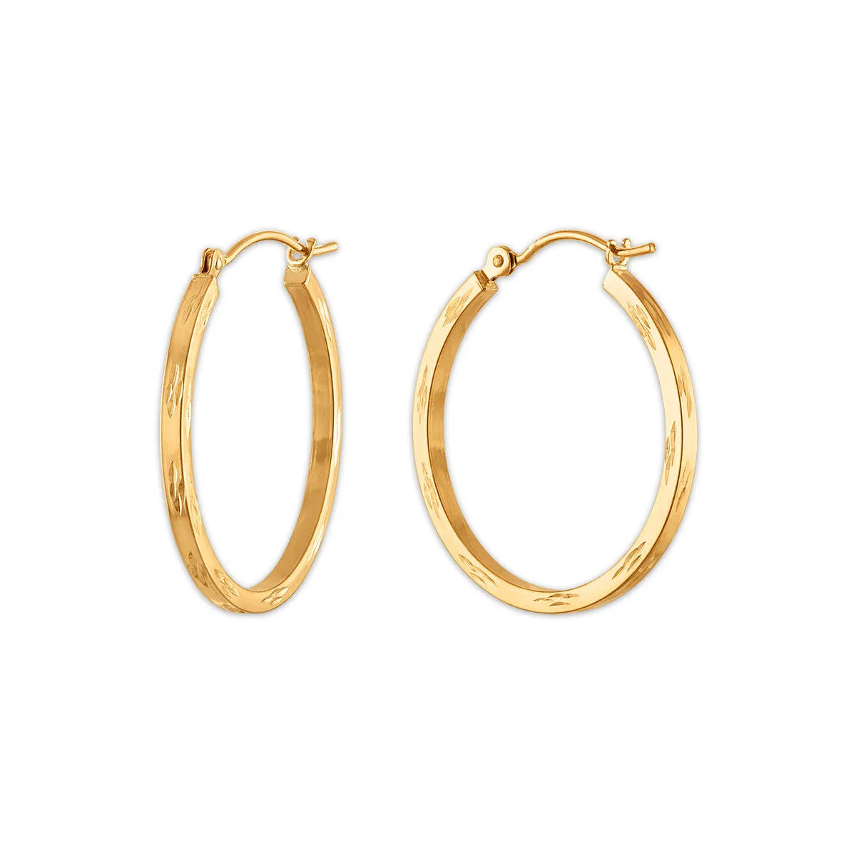 10KT Flat Diamond Cut Gold Hoop Earrings