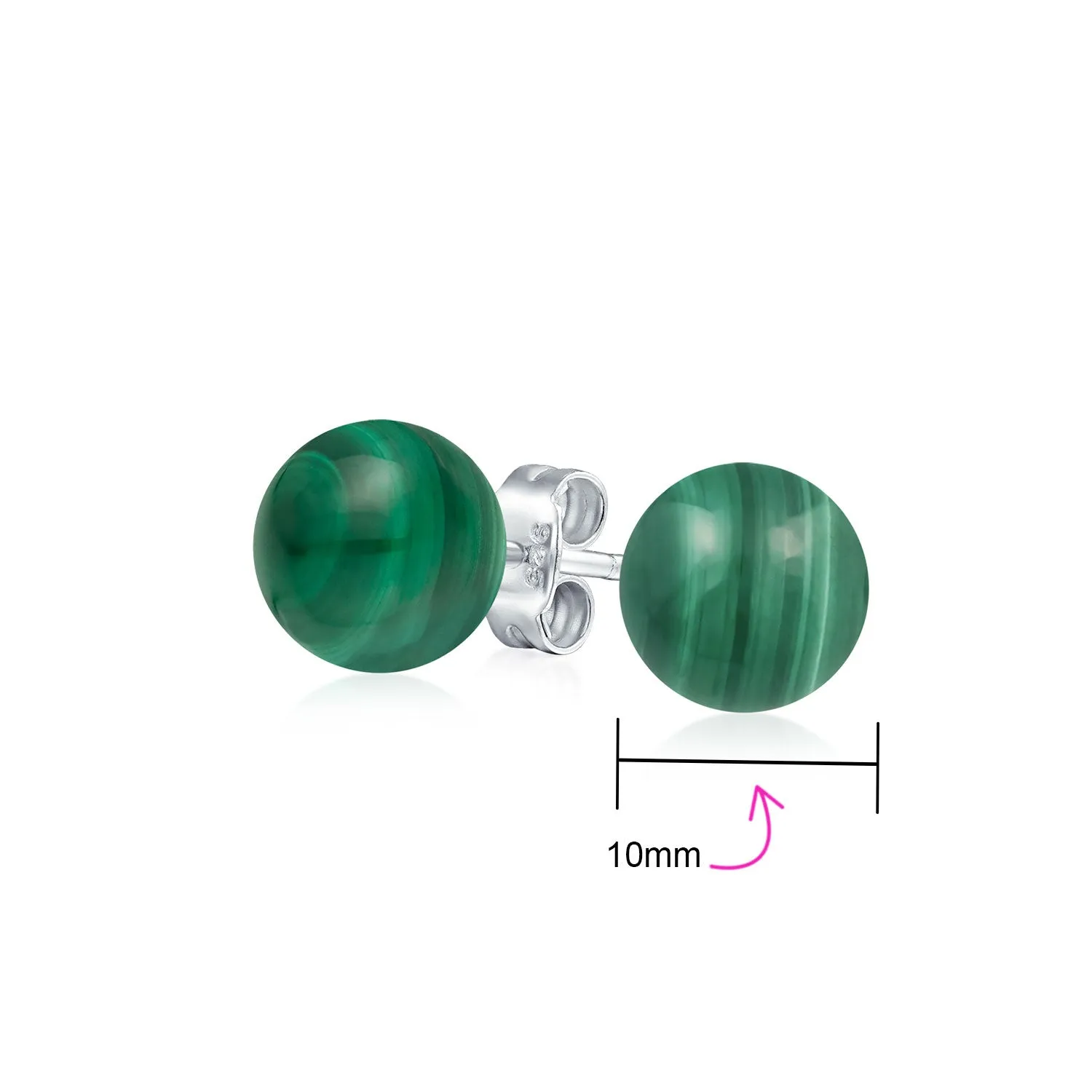 10MM Natural Gemstone Round Bead Ball Stud Earrings - Sterling Silver for Women Teens