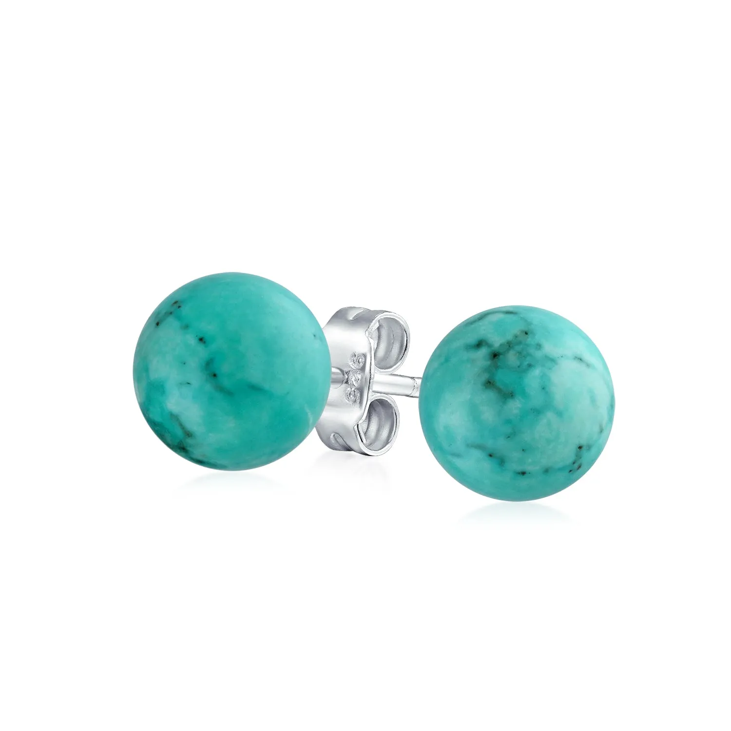 10MM Natural Gemstone Round Bead Ball Stud Earrings - Sterling Silver for Women Teens