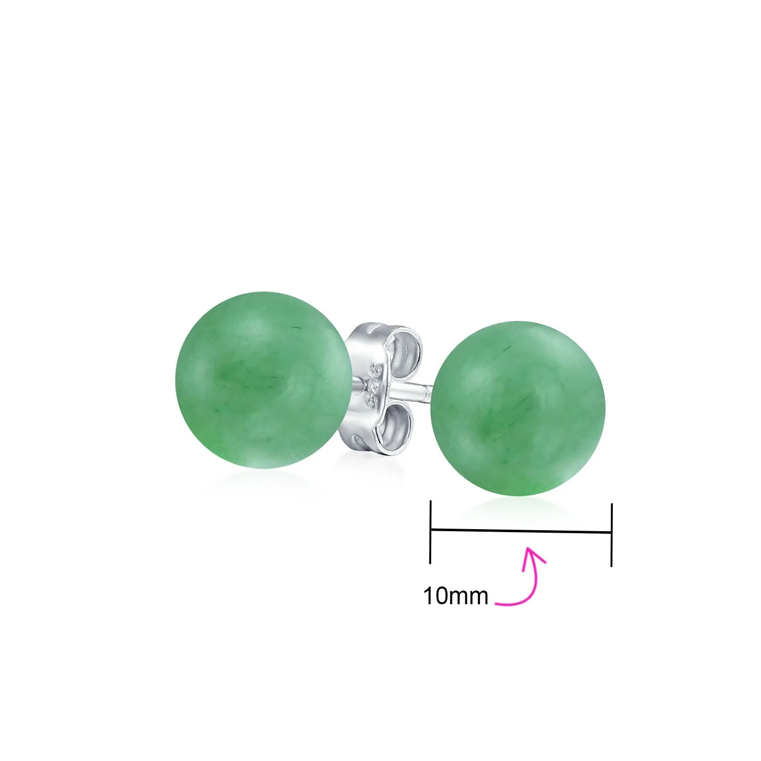 10MM Natural Gemstone Round Bead Ball Stud Earrings - Sterling Silver for Women Teens