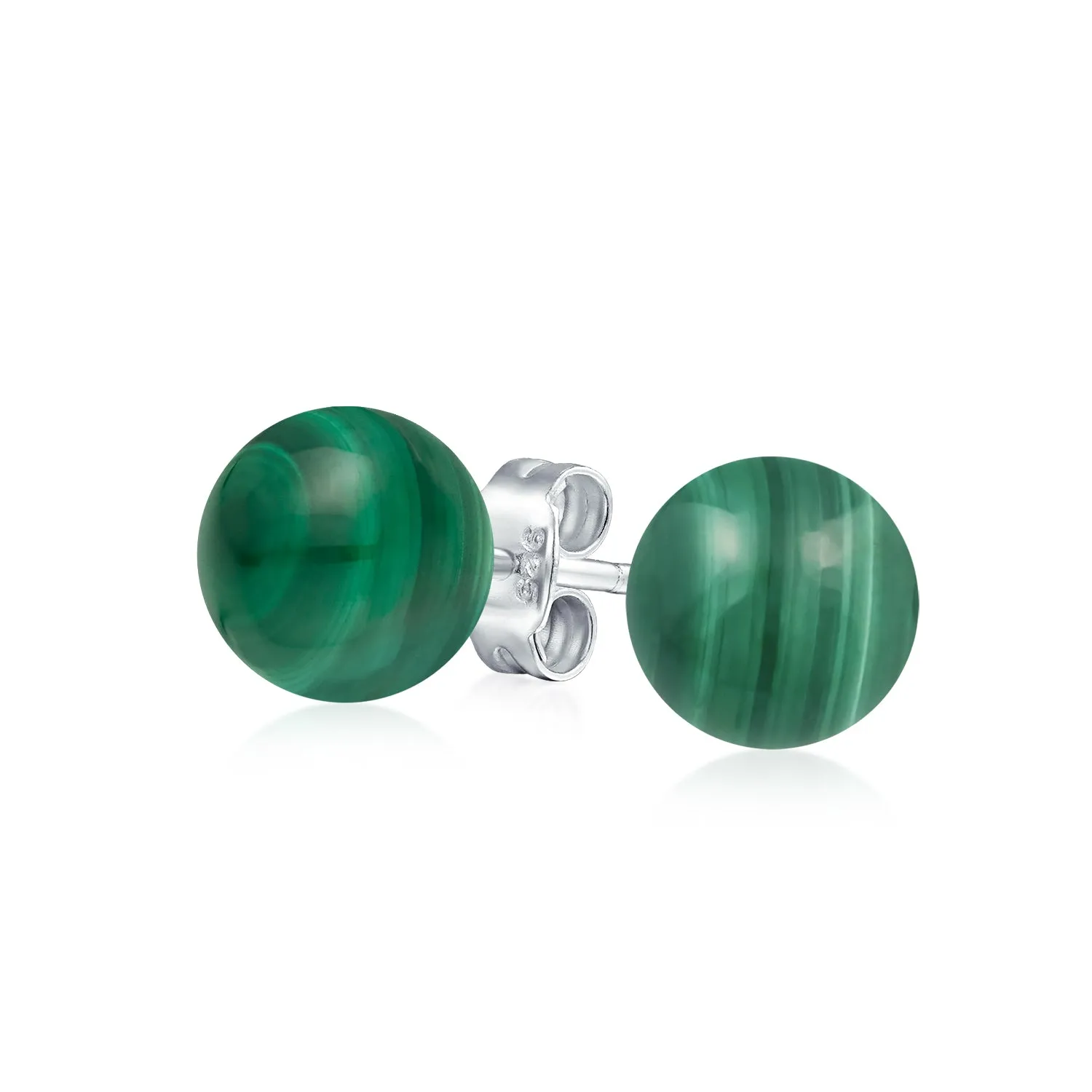 10MM Natural Gemstone Round Bead Ball Stud Earrings - Sterling Silver for Women Teens