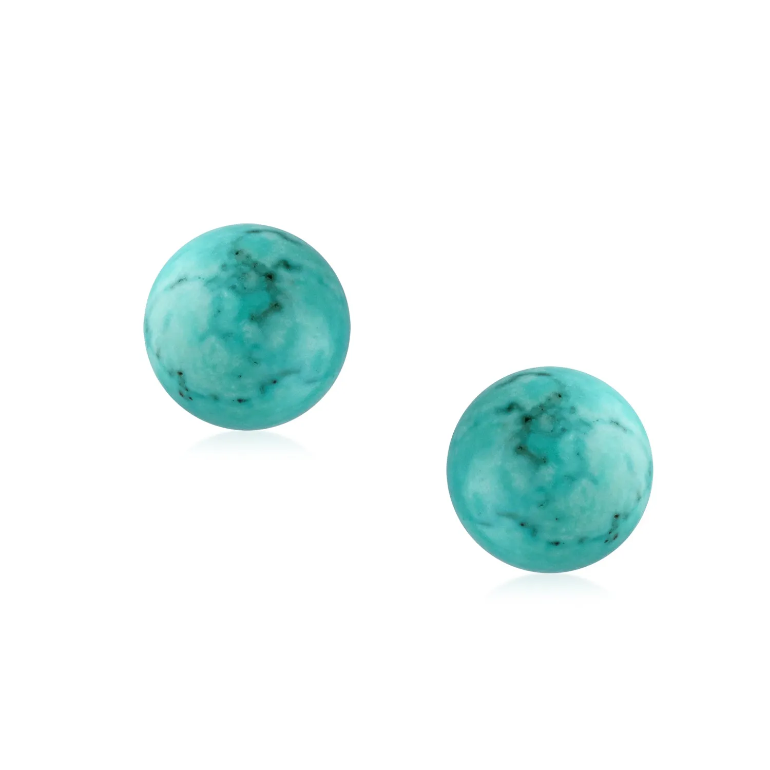 10MM Natural Gemstone Round Bead Ball Stud Earrings - Sterling Silver for Women Teens