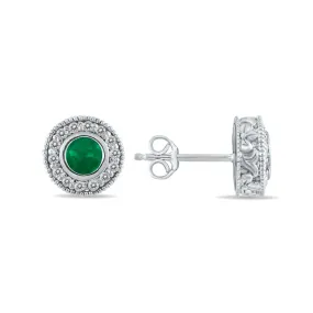 1/2 Carat Tw Emerald And Diamond Bezel Set Earrings 10K White Gold