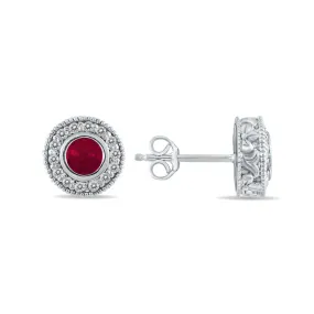 1/2 Carat Tw Ruby And Diamond Bezel Set Earrings 10K White Gold