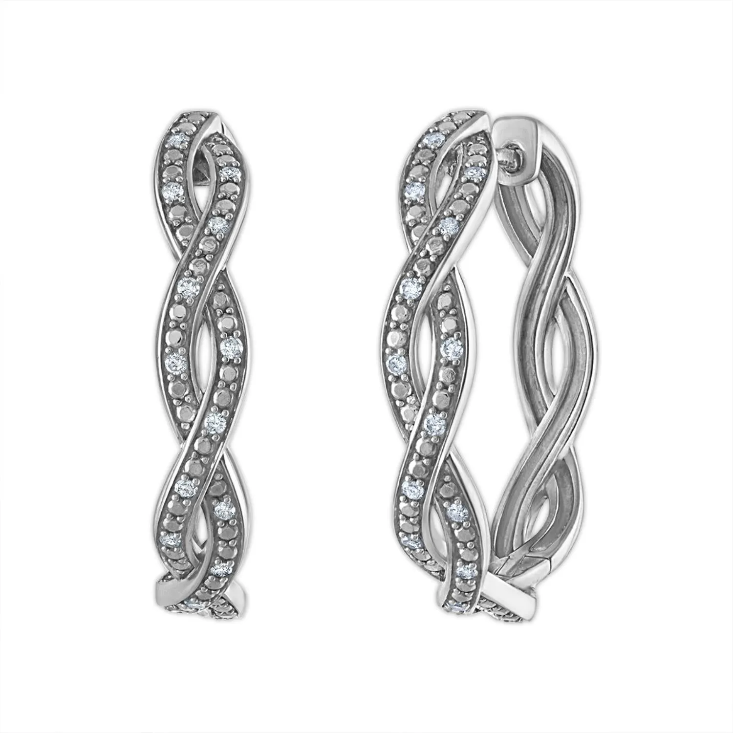 1/4 CTW Diamond Twist Hoop Earrings in Sterling Silver