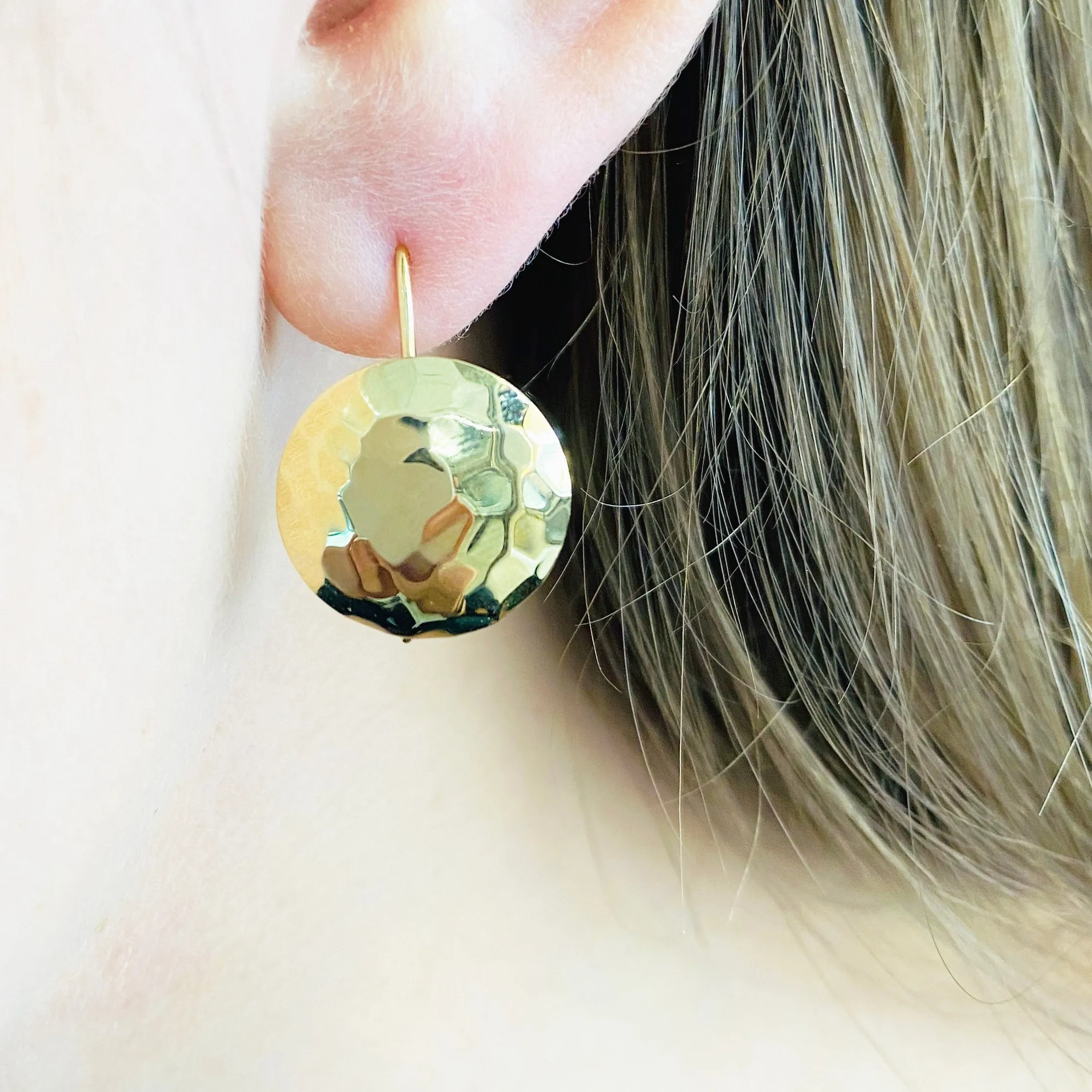 14 Karat Gold Hammered Disk Earrings