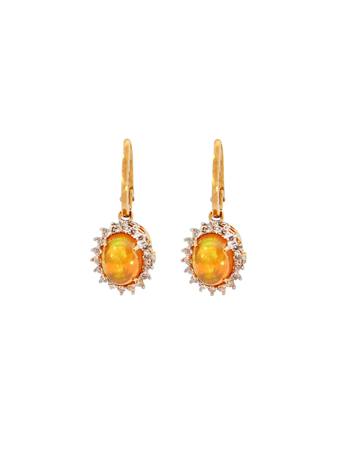 1.40ct Opal 14K Gold Sunburst Dangle Drop Earrings