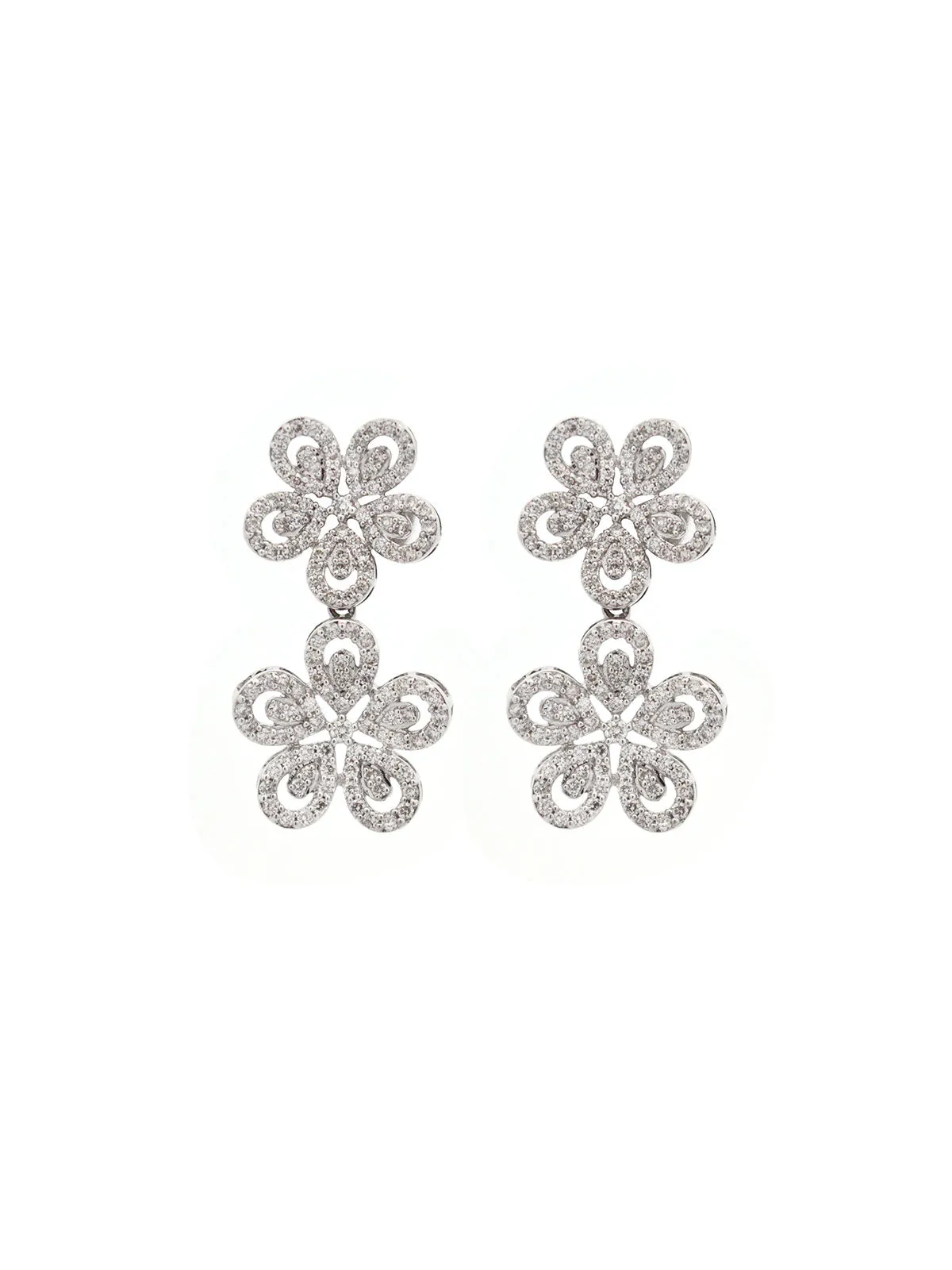 1.46ct Diamond 14K Gold Flower Drop Earrings