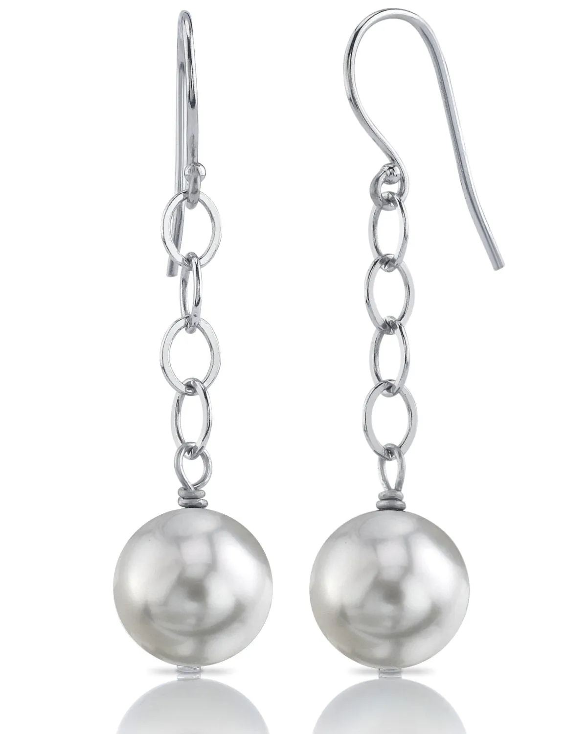 Elegant 14K Gold Dangling Tincup Earrings with 8.5-9.0mm AAA Japanese Akoya Round Pearls