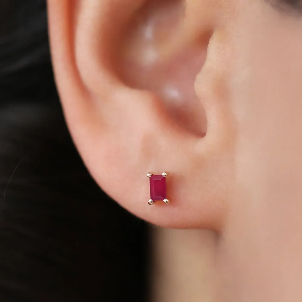 14K Gold Baguette Ruby Earrings