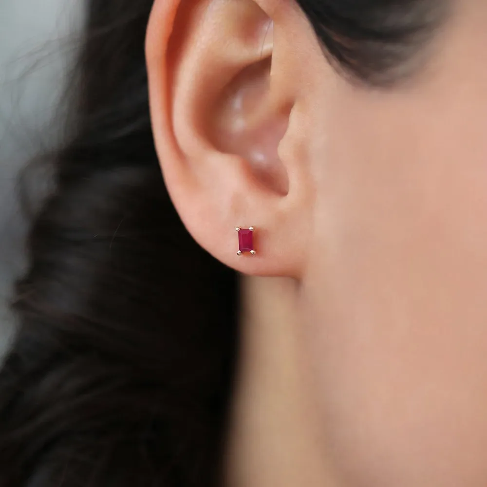 14K Gold Baguette Ruby Earrings