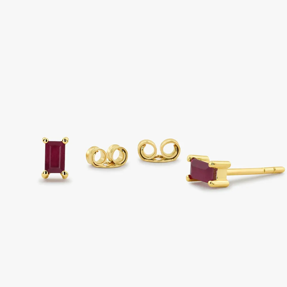 14K Gold Baguette Ruby Earrings