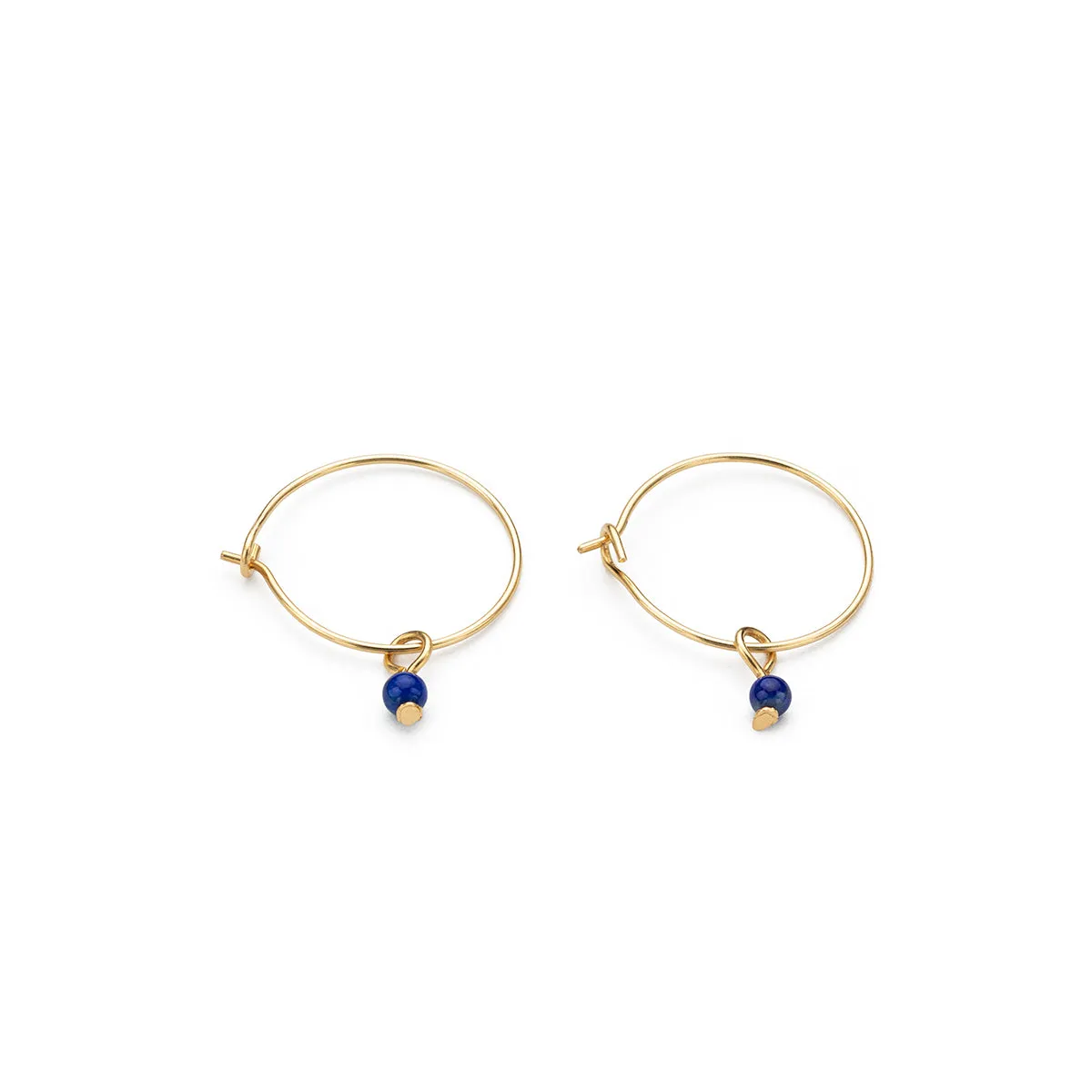 14k Gold Blue Lapis Charm 12 mm Hoop Earrings