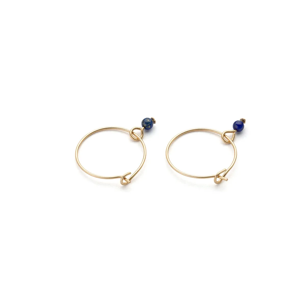 14k Gold Blue Lapis Charm 12 mm Hoop Earrings