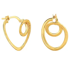 14K Gold Fancy Small Circle In Oval Tube Hoop Earrings