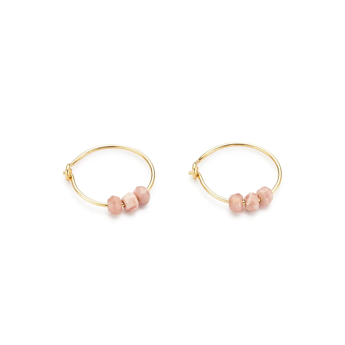 14k Gold Rhodochrosite Charm Hoop Earrings