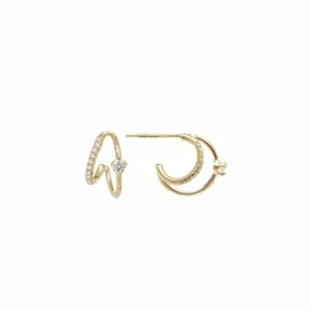 14k Pavé & Prong Diamond Double Wire Huggie Hoops