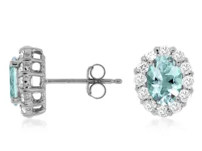 14K White Gold Aquamarine and Diamond Studs