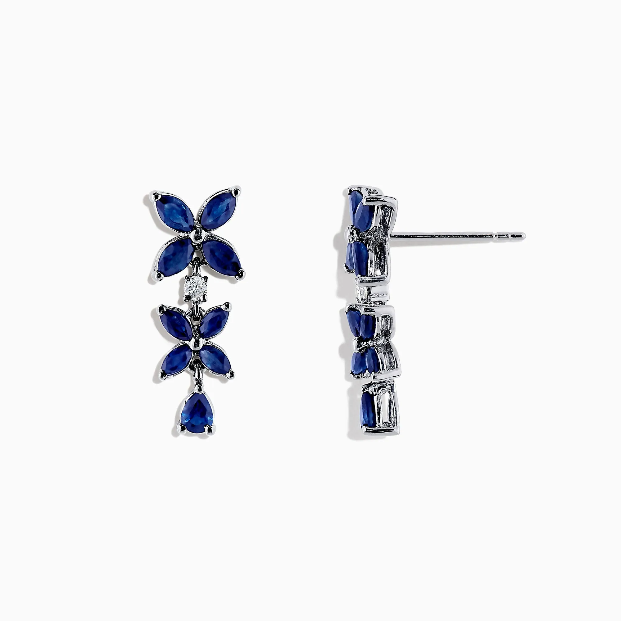 14K White Gold Blue Sapphire and Diamond Earrings, 2.72 TCW