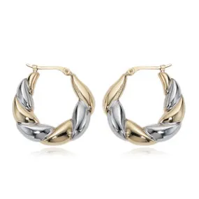 14K Yellow And White Gold Twist Hoop Earring