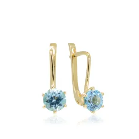 14K Yellow Gold Drop Earrings Inlaid With Topaz