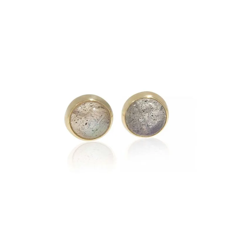 14K Yellow Gold Round Brown Labradorite 4mm Stud Earrings