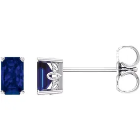 14KT GOLD 0.80 CTW EMERALD CUT SAPPHIRE SCROLL EARRINGS