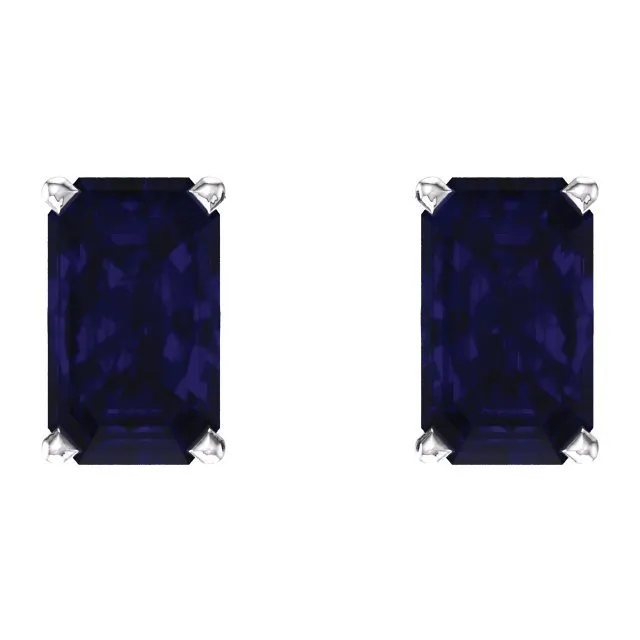 14KT GOLD 0.80 CTW EMERALD CUT SAPPHIRE SCROLL EARRINGS