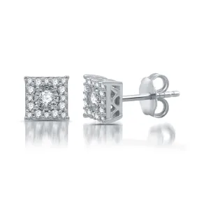 1/5 CTW Diamond Halo Illusion Set Stud Earrings in Rhodium Plated Sterling Silver