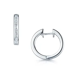 18ct White Gold Baguette Cut Diamond Channel Set Hoop Earrings