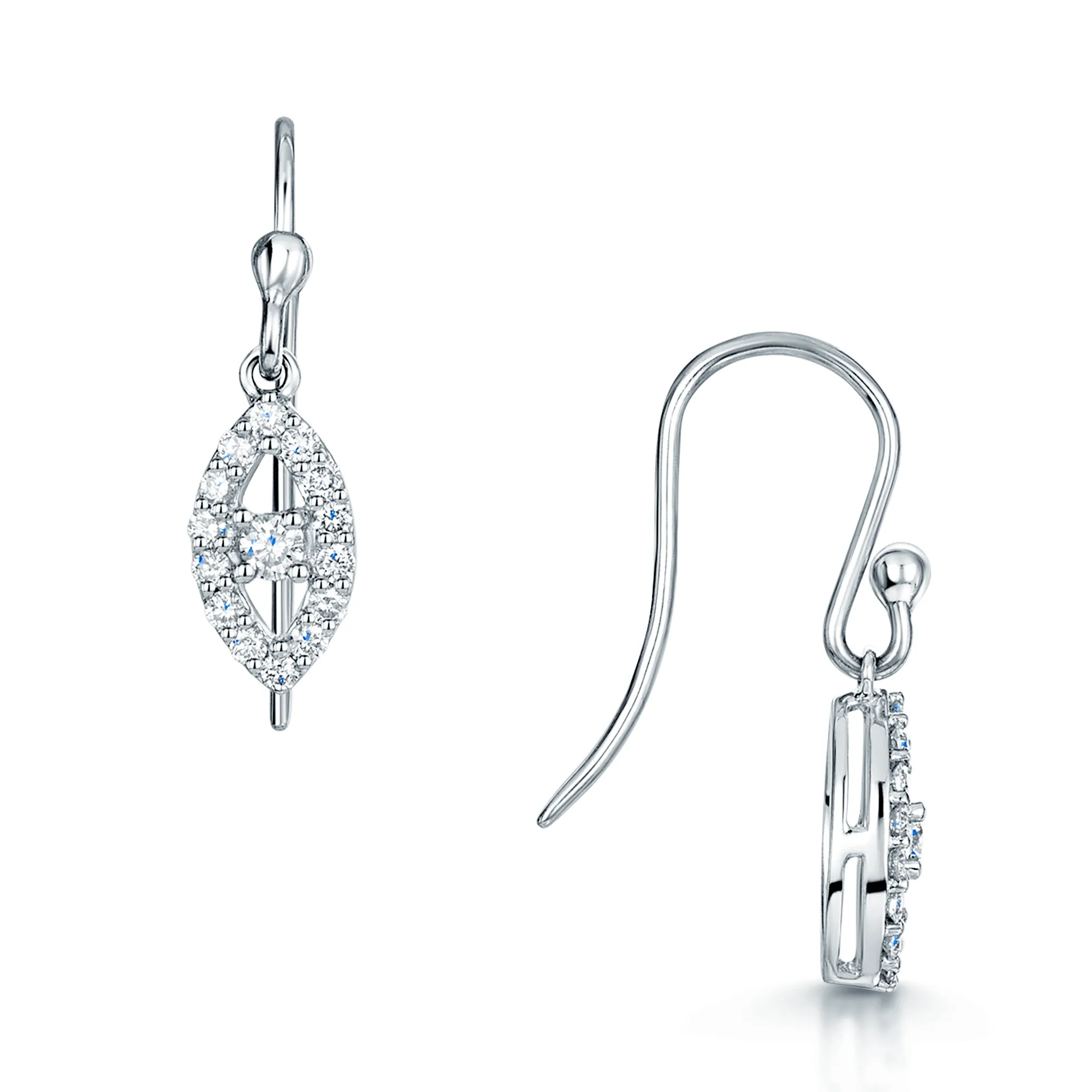 18ct White Gold Diamond Pave Set Marquise Shaped Drop Earrings