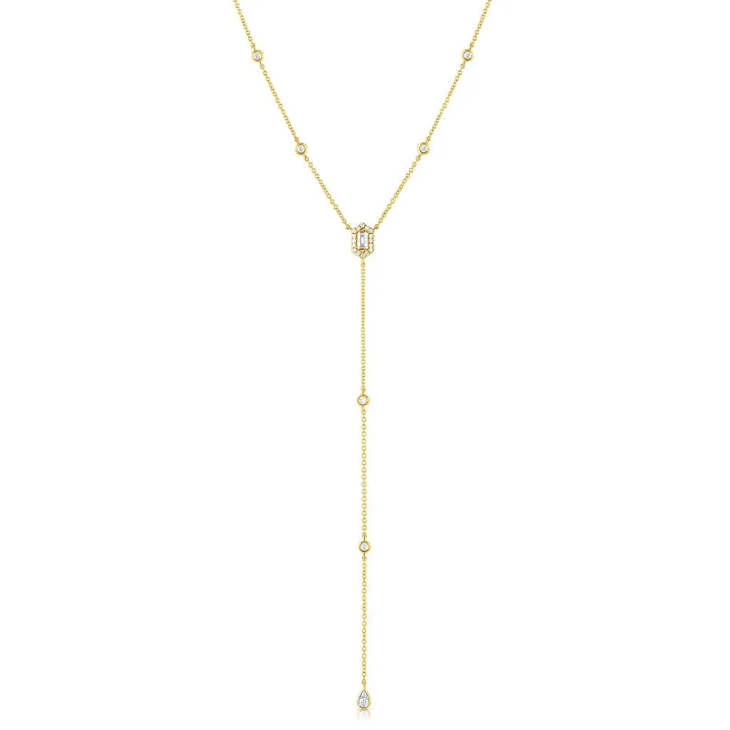 18k Yellow Gold 0.37ctw Diamond Hexagon Drop Pendant Necklace