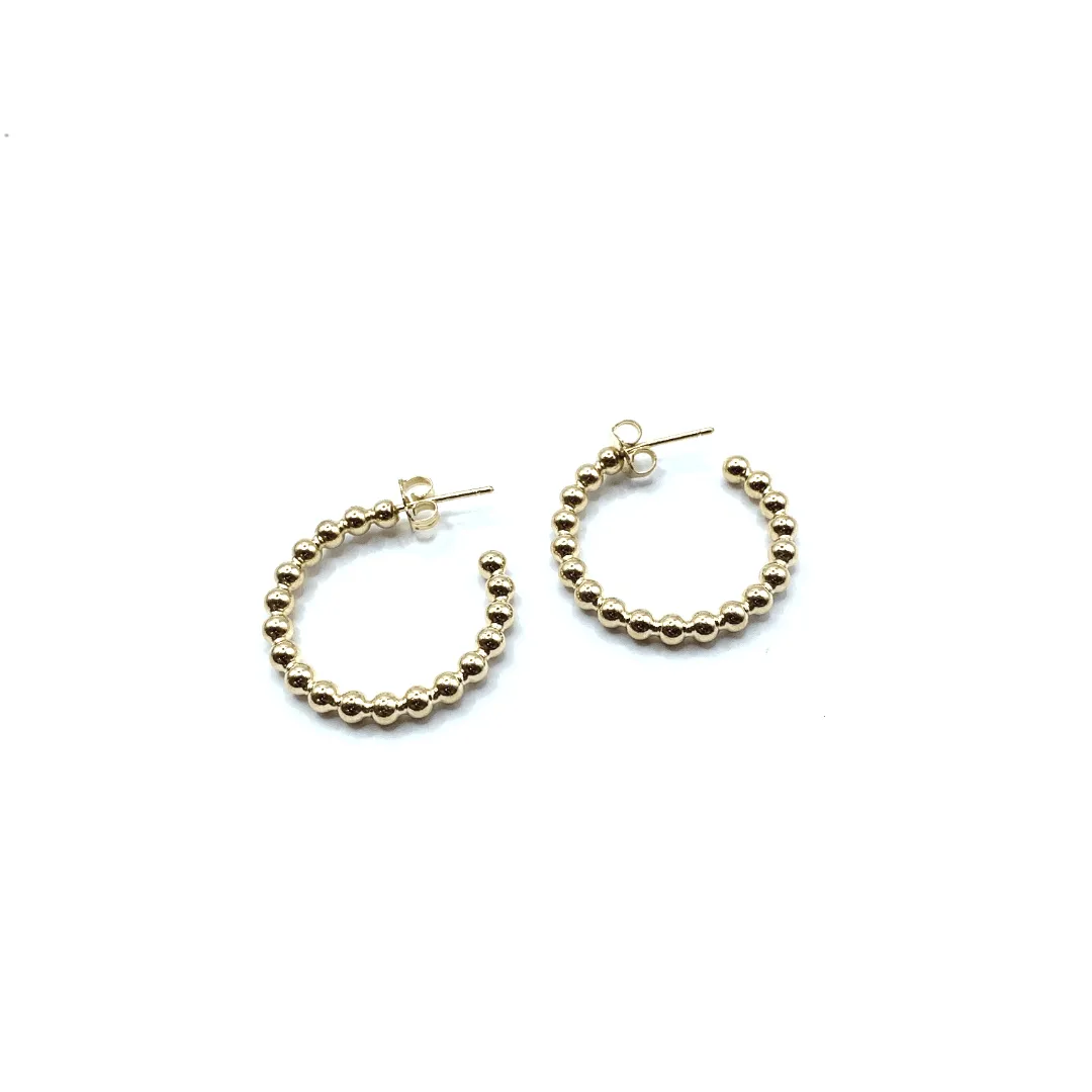 18MM Beaded Hoop Post Earring - Gold Filled