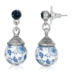 1928 Jewelry Blue Willow Round Beaded Post Drop Earrings