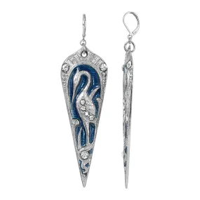 1928 Jewelry Deco Crane Blue Enamel Crystal Drop Earrings