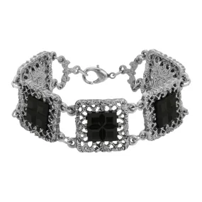 1928 Jewelry Deco Filigree Square Glass Stone Bracelet