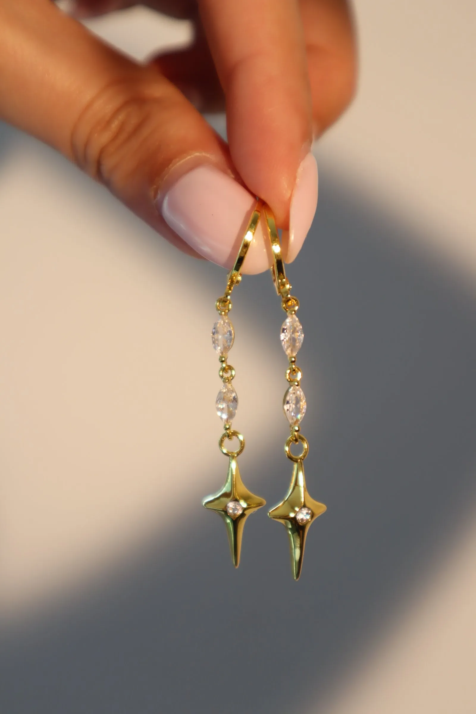 24K Gold Star Dangle Earrings