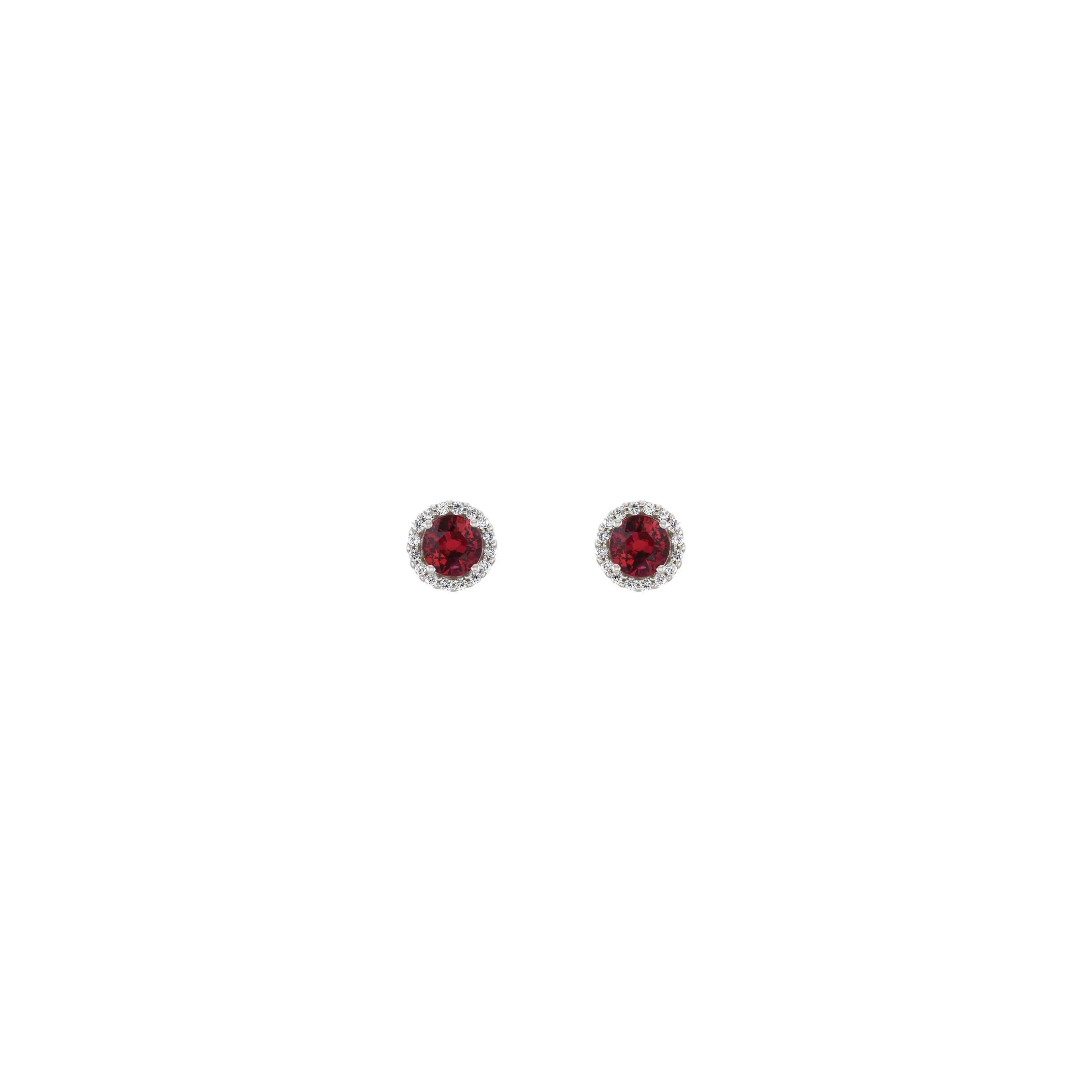 3.5 mm Round Ruby and Diamond Halo Stud Earrings