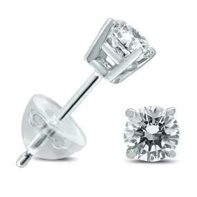 .40Ctw Round Diamond Solitaire Stud Earrings In 14K White Gold With Silicon Backs