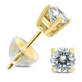 .45Ctw Round Diamond Solitaire Stud Earrings In 14K Yellow Gold With Silicon Backs