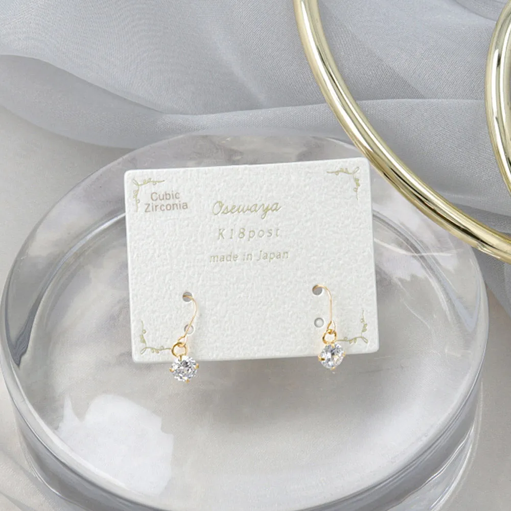 4mm Cubic Zirconia 18K Gold Hook Earrings