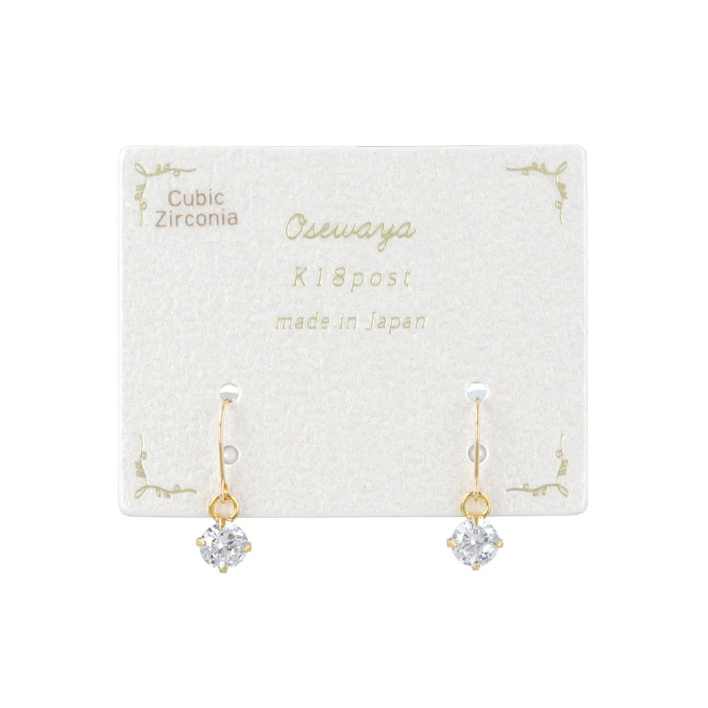 4mm Cubic Zirconia 18K Gold Hook Earrings