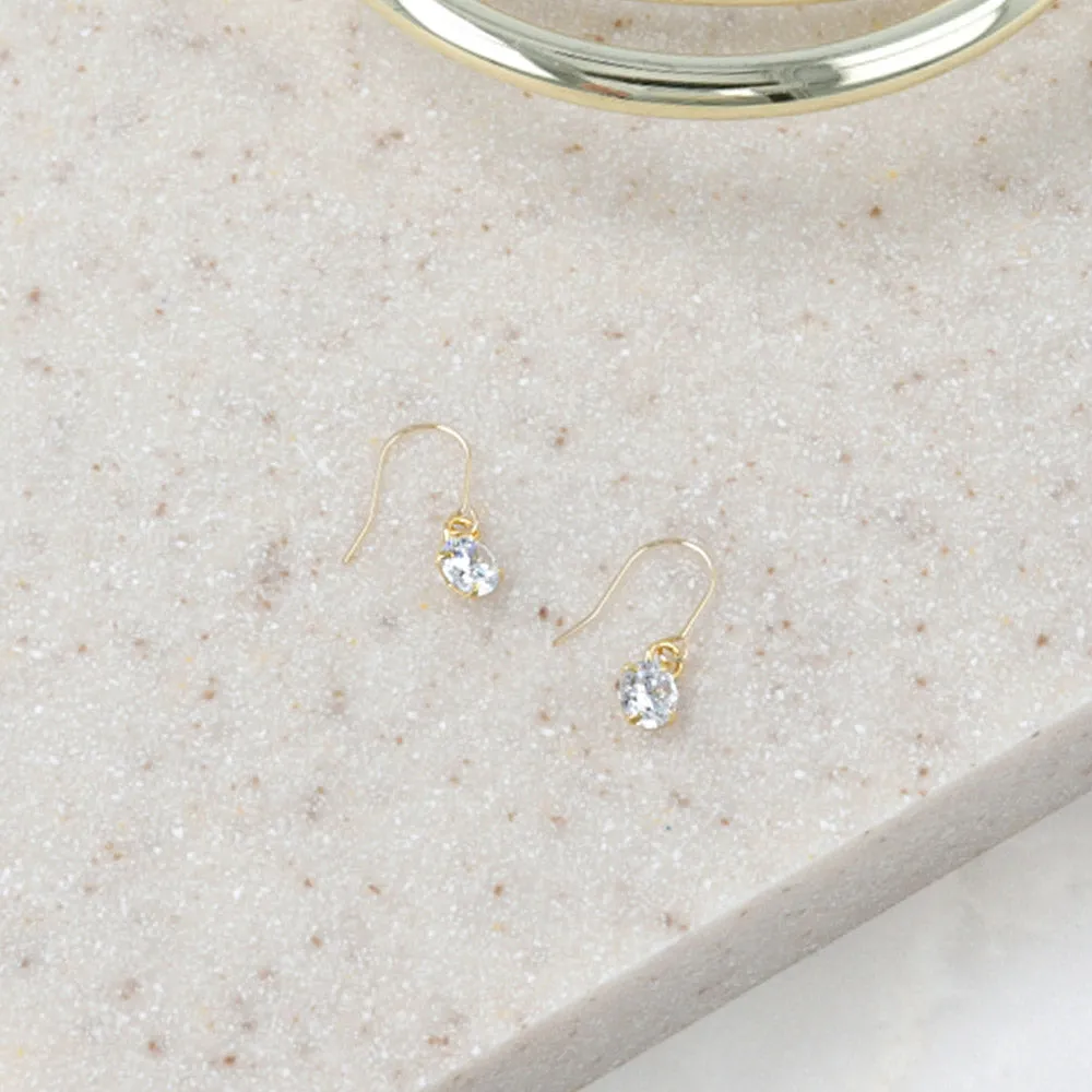 4mm Cubic Zirconia 18K Gold Hook Earrings