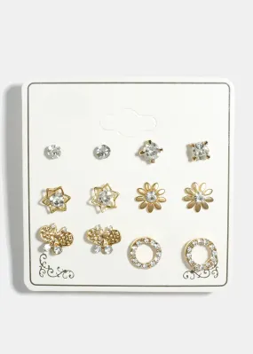 6-Pair Multi Design Stud Earrings