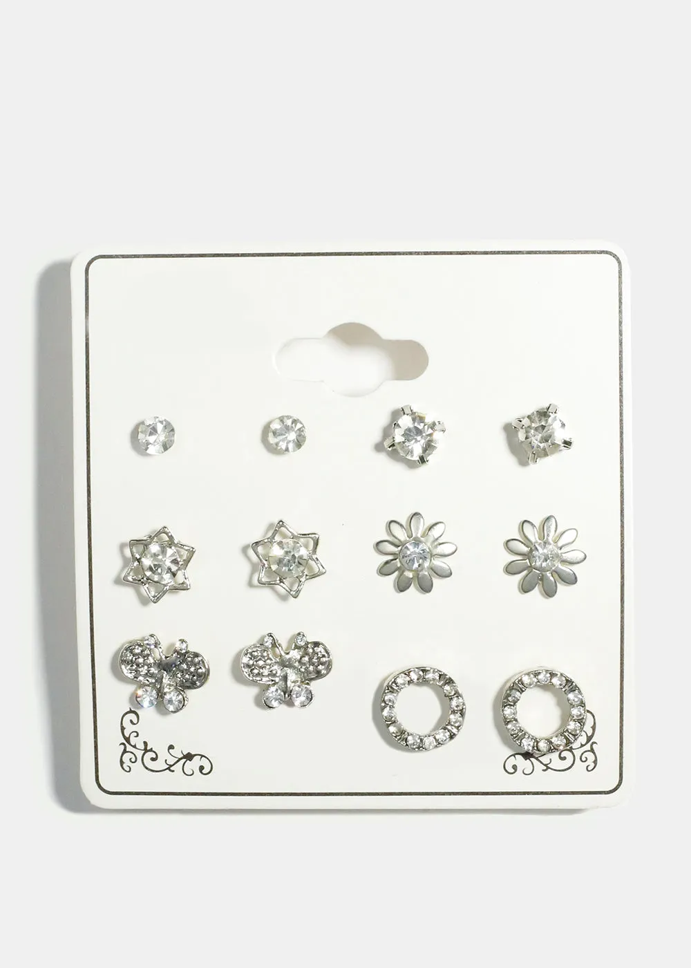 6-Pair Multi Design Stud Earrings