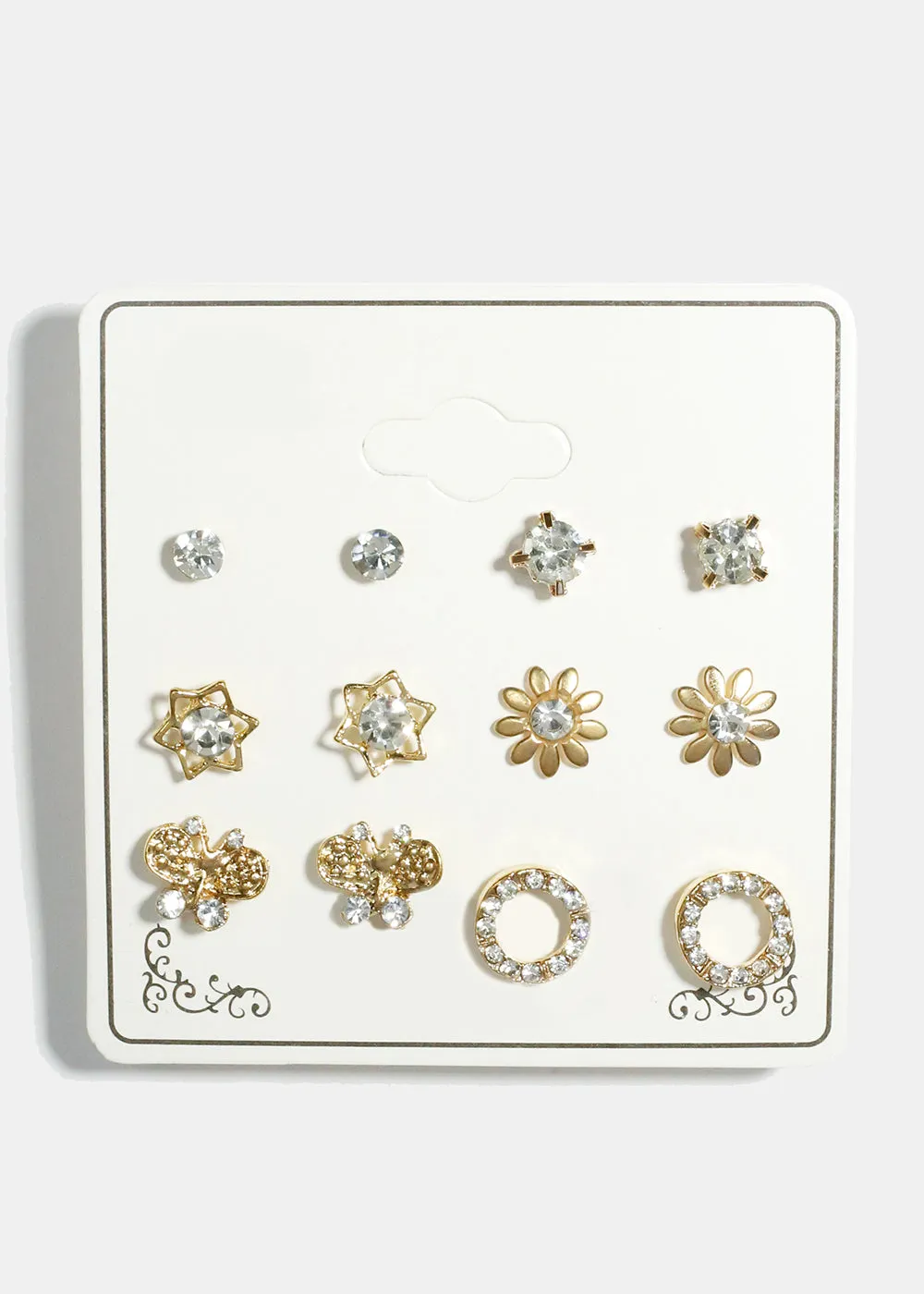 6-Pair Multi Design Stud Earrings