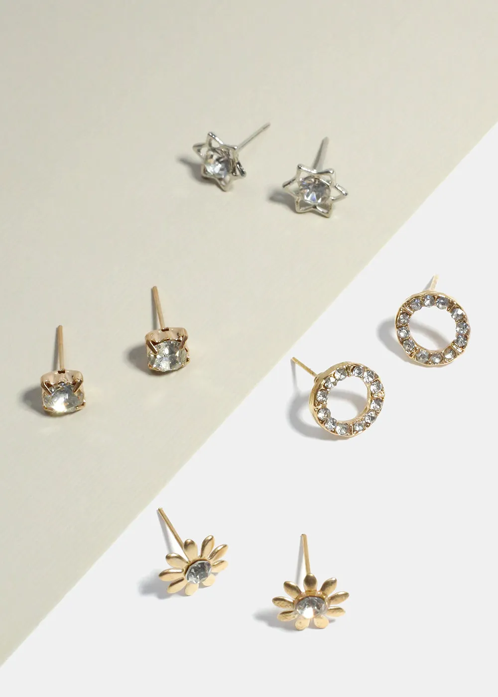 6-Pair Multi Design Stud Earrings